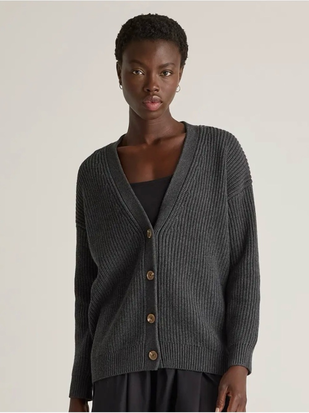 Quince charcoal 100% cotton oversized boyfriend cardigan